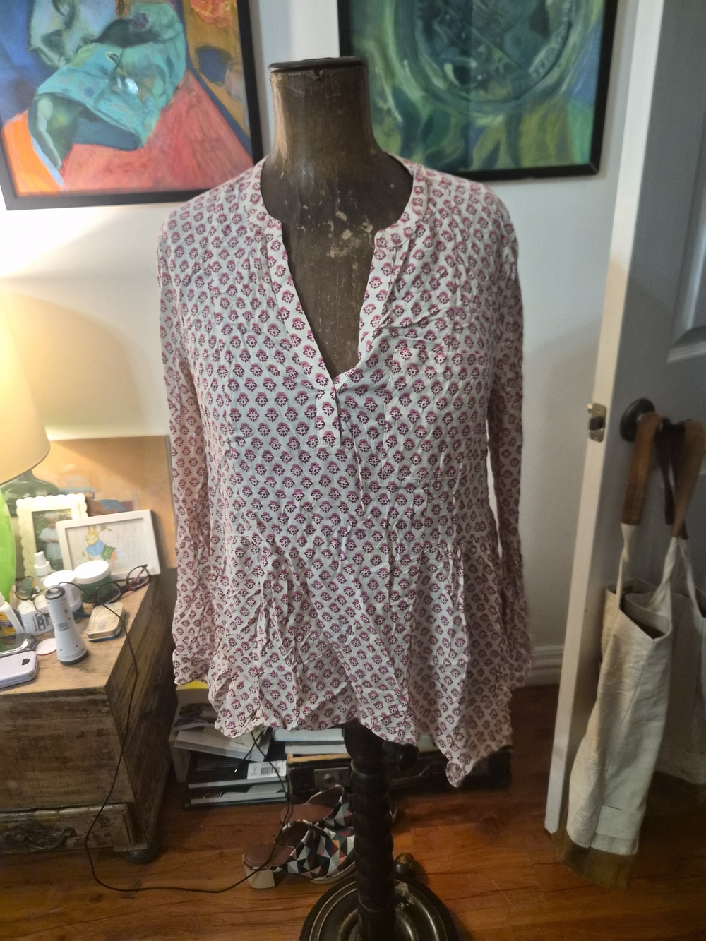 Maeve Pink Patterned Peplum Tunic Top